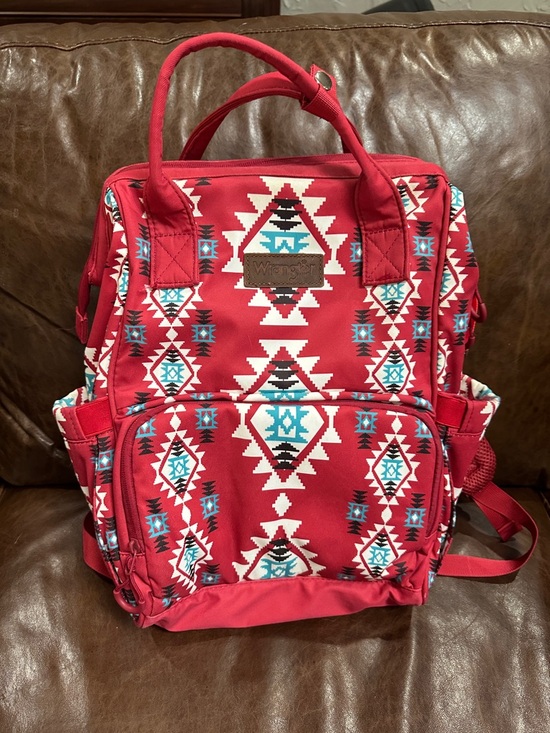 Wrangler Handbags - Wrangler Red Aztec Pattern Backpack with Teal Accents